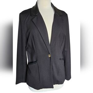 Women's Black Blazer with Fuax Leather Trim By Marc New York